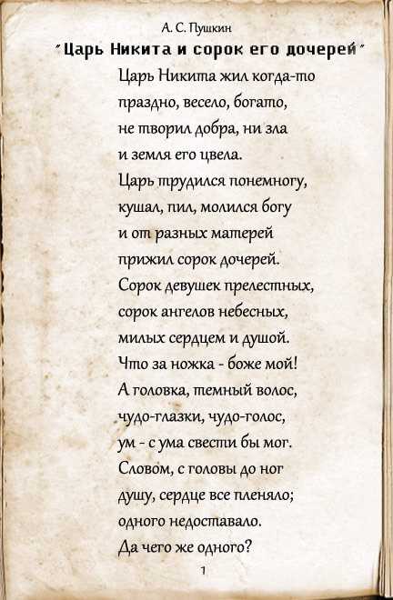 Царь никита и сорок его дочерей — сказка а.с пушкина